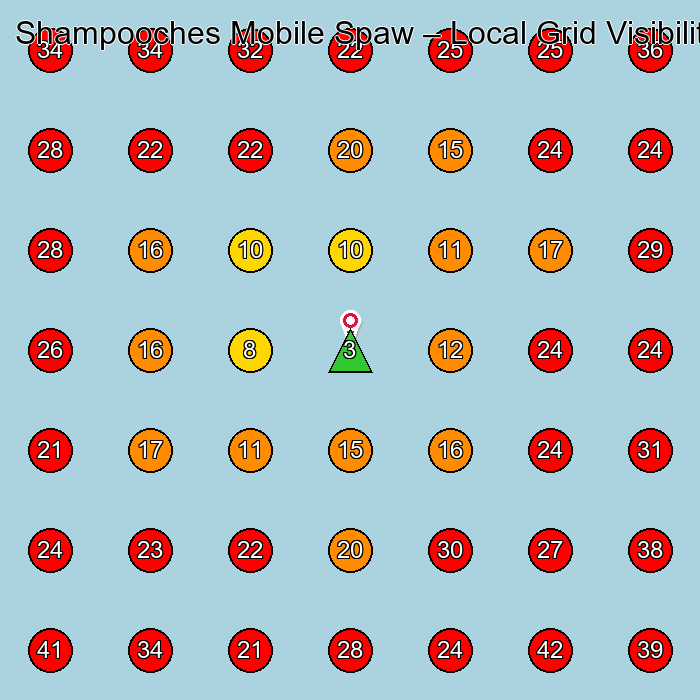 Shampooches Mobile Spaw GeoGrid visibility map for Pet Groomer in None